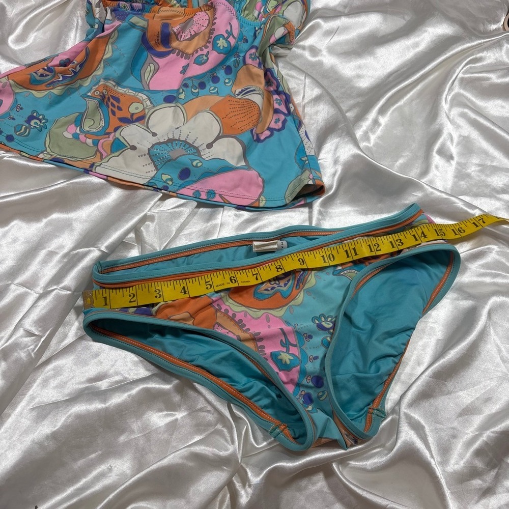 y2k Trina Turk Tankini Swimsuit Blue Psychedelic Floral Halter Set 6 - Picture 4 of 6